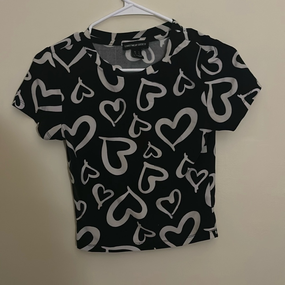 black shirt with white heards soft stretchy material croptop